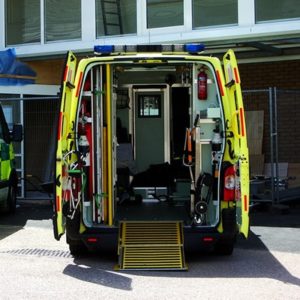 The back of an open ambulance