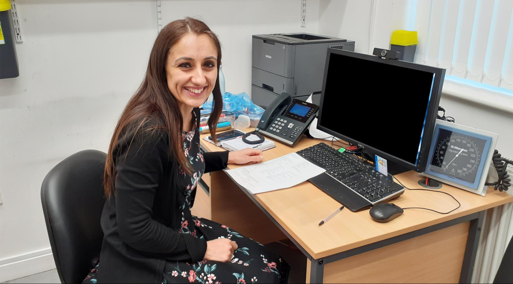 Lead Pharmacist Anneal sitting at desk in the Bexley Lipids Hub